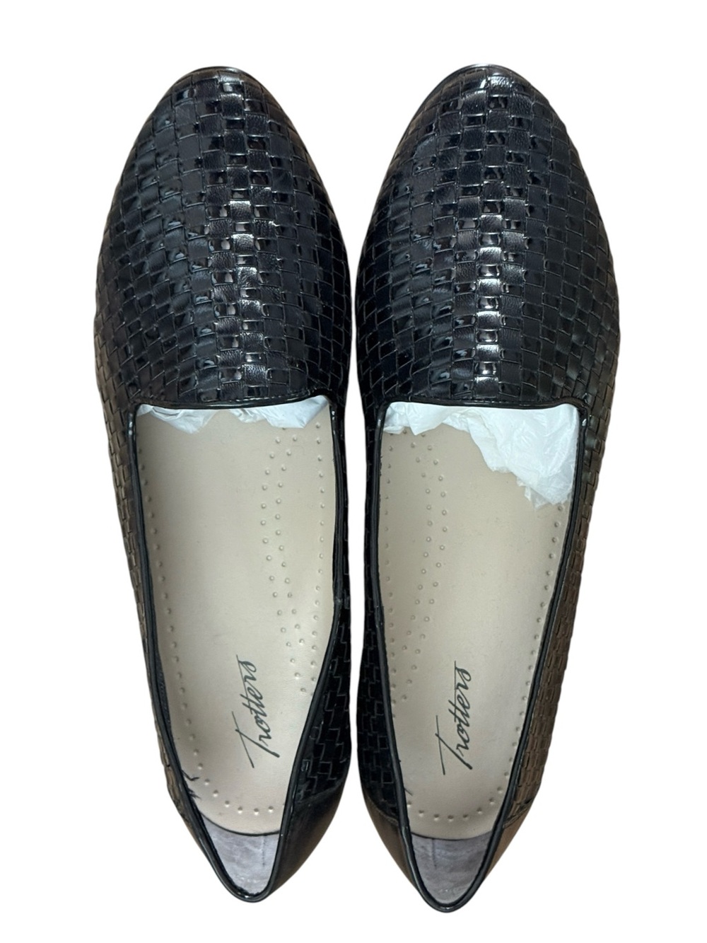NEW TROTTERS Liz Loafers Black Woven Leather Slip-On Flats Womens 11 Wide - Picture 2 of 8
